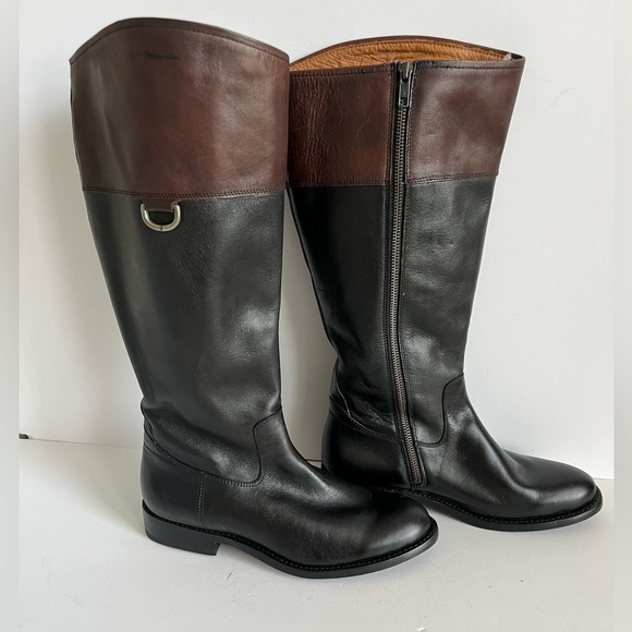 Frye Jayden D Ring Riding Boot Wide Calf BMX EXT Black Brown *flaw* Size 8.5B - Picture 3 of 11